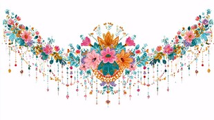 绚丽多彩花卉垂坠装饰图案