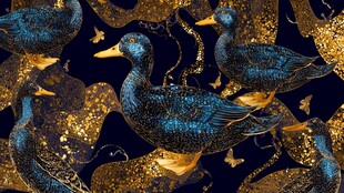 蓝鸭金纹 华丽动物图案设计