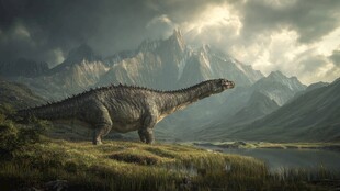 远古恐龙漫步山水间