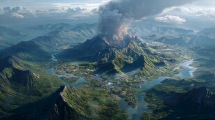 火山喷发下的壮美山川景观