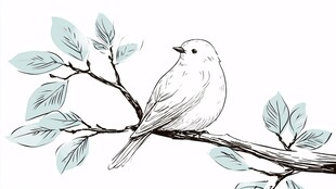 枝头小鸟与绿叶的简笔画