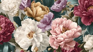 多彩牡丹花卉图案