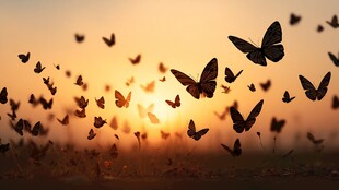 夕阳下飞舞的蝶群