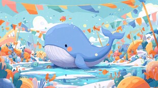 可爱蓝鲸的海底欢乐派对