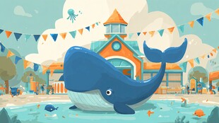 鲸鱼在欢乐的水上乐园嬉戏