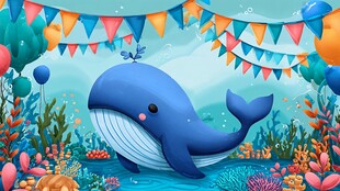 海底派对中的可爱大鲸鱼