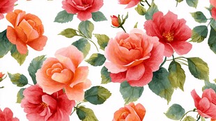 水彩玫瑰花卉无缝图案