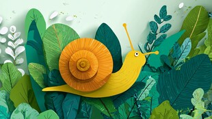 蜗牛漫步于绿叶丛中