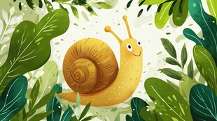 可爱蜗牛在绿意盎然中