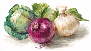 水彩绘多彩蔬菜静物