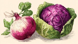 紫洋葱与紫甘蓝手绘插画