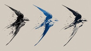 三只飞鸟水墨风艺术画