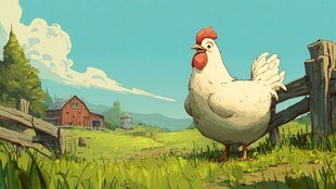 田园中站立的大白母鸡