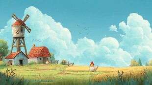 田园风车农场温馨风光图