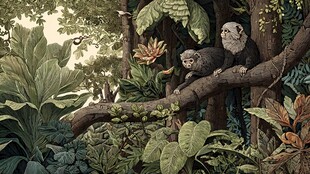 丛林中栖息的可爱猴子