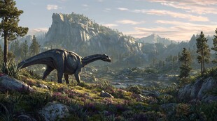 恐龙漫步于山野自然间