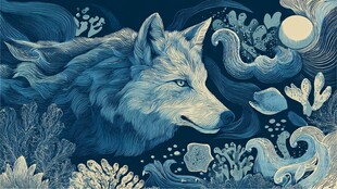 月夜下的孤狼与奇幻海洋