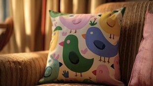 多彩小鸟图案抱枕