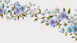 蓝白花卉装饰边框图