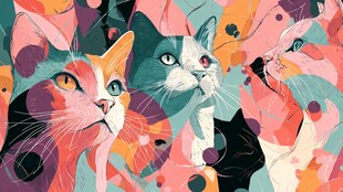 多彩猫咪抽象艺术插画