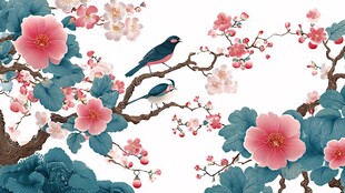 枝头双鸟栖 繁花添春意