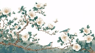 中式花鸟图 清雅自然之景