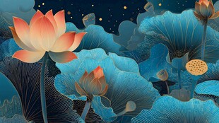 夏夜荷塘梦幻景象