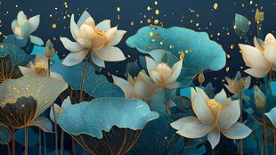 梦幻蓝调荷花绽放之景