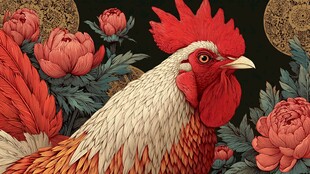 雄鸡伴牡丹 尽显祥瑞气