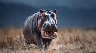 旷野中张嘴的河马