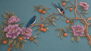 花鸟图 双燕栖于繁花硕果间