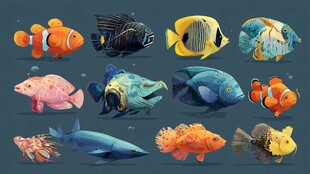 多样海洋鱼类插画集合