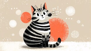 可爱条纹猫插画