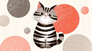 条纹猫咪与多彩圆点图案