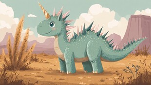 奇幻独角恐龙漫步荒野