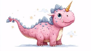 粉色独角恐龙可爱插画