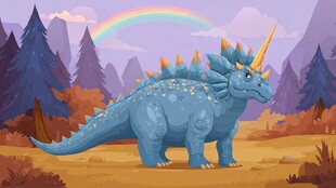 奇幻森林中的蓝色独角恐龙