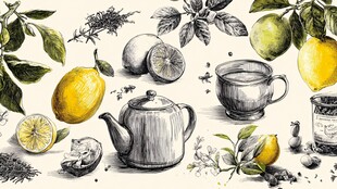 柠檬茶具插画 清新雅致风