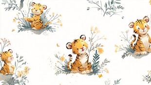 可爱小老虎花卉图案背景