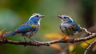 双鸟栖枝 色彩斑斓灵动