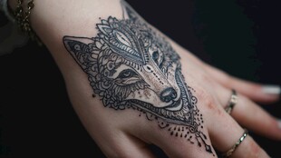 手部精致狐狸图腾纹身