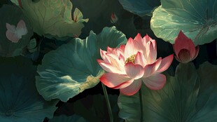 娇艳荷花绽放于绿叶间