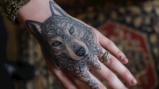 手部狼头纹身艺术图案