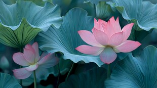 粉荷绿叶间的夏日诗意