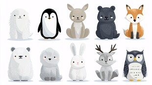 可爱灰白系动物卡通形象