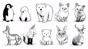 北极南极可爱动物插画