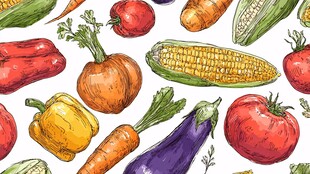 手绘多彩蔬菜图案集合