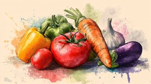 水彩绘多彩新鲜蔬菜