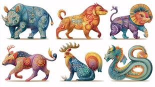 多彩奇幻动物图案设计