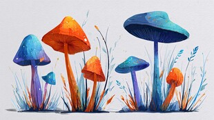 梦幻多彩蘑菇插画